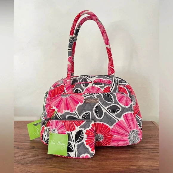 EUC Vera Bradley Bowler Purse Cheery Blossoms Satchel Shoulder Bag W/ Coin Purse - Picture 1 of 14